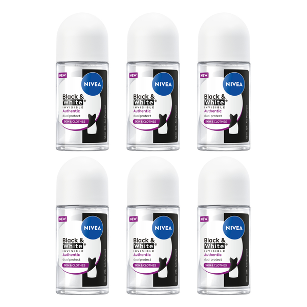 NIVEA Deo Roll on Black and White Authentic Female 6 x 50ml