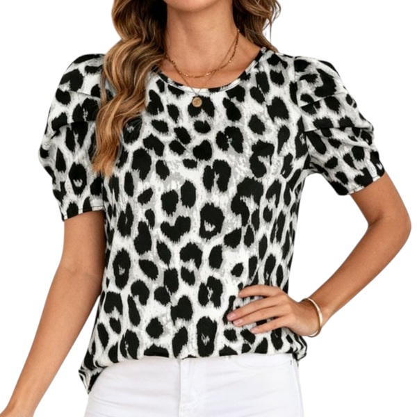 Women's Black &amp; White Leopard Print Blouse