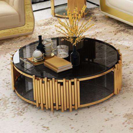 1 Meter Modern Luxury Stainless Steel Black Tempered Glass Coffee Table