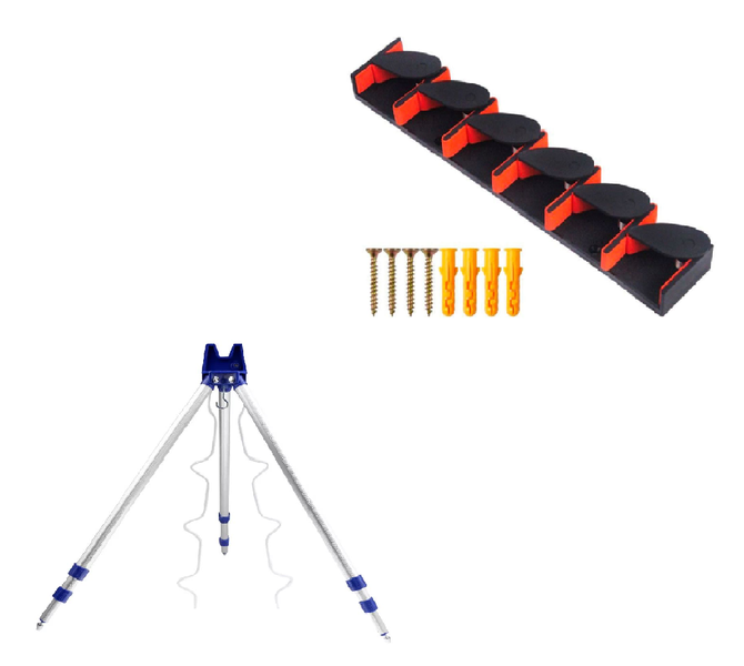 Camping Wall Mounted Fishing Rod Holder and Tripod Fishing Rod Stand (Combo)