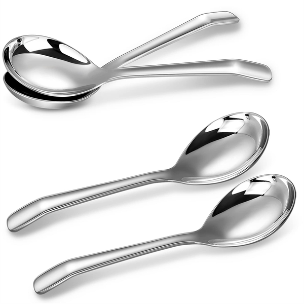 7.3 Inches Soup Spoons with Hook Handle, Set of 4, Perfect for Ramen, Pho,