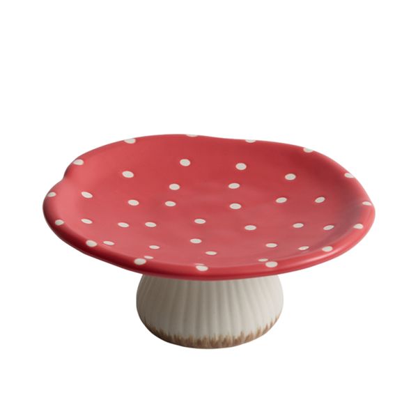 Red-White Ceramic Round 1 Pack Dessert Plate