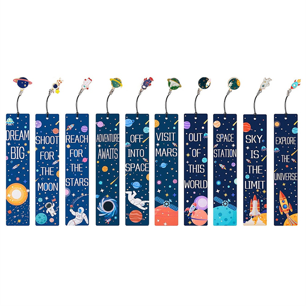 10PCS Space Ship Theme Bookmarks with Metal Charms Planet