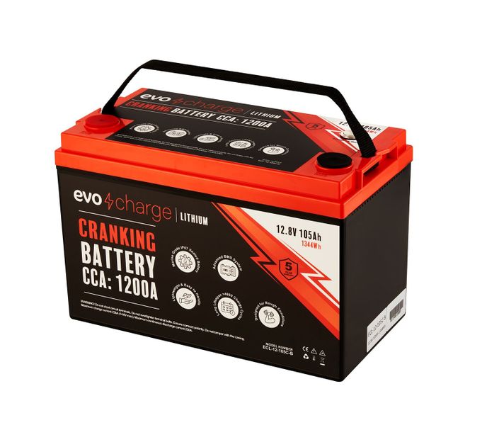 EvoCharge 12V 105Ah LiFePO4 Lithium Battery - Cranking