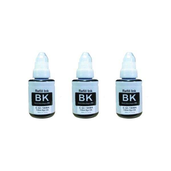 Inksaver Pack of 3 Black Bottle Inks Compatible With Canon GI-190 | GI190 | 190
