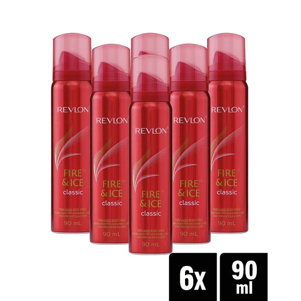 Revlon Fire &amp; Ice Classic Perfumed Deodorant Body Spray - 6 x 90ml