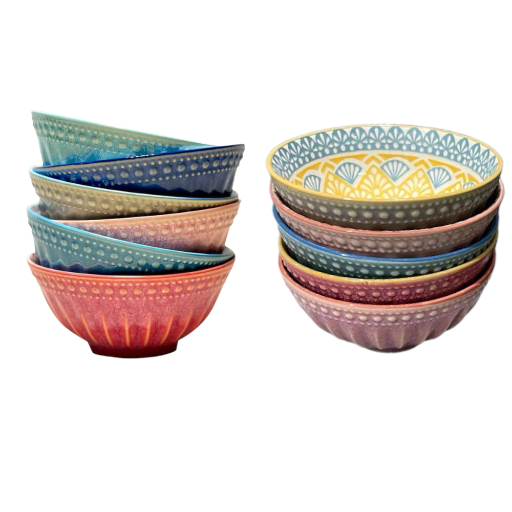 Set Of 12 Premium Moroccan Style Colorful Ceramic Rice Dessert Salad