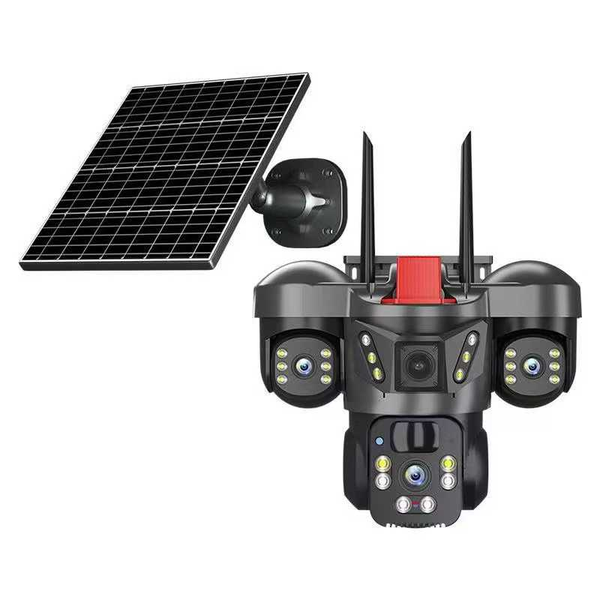 Solar Security Wi-Fi Camera, 3 lenses, 12MP, night vision, waterproof.