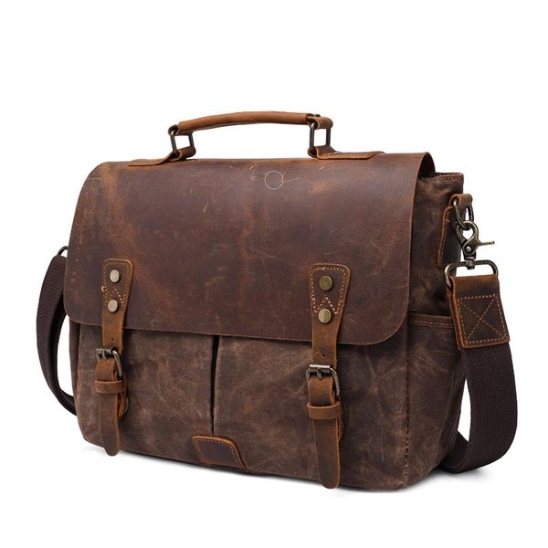 The Kruger, Leather- Canvas Laptop bag by OLD RUGGED