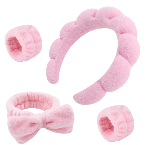 Spa Headband &amp; Wristband Set for Women - Puffy Sponge for Washing Face