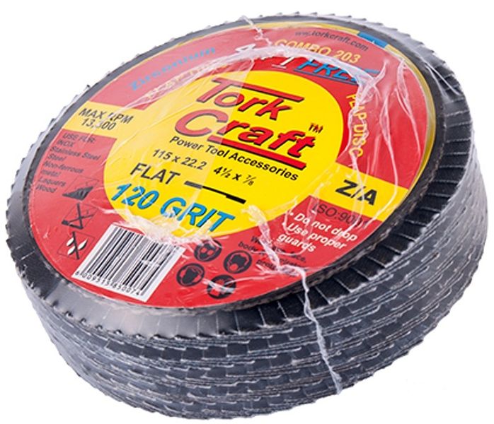 Tork Craft Flap Disc Zirconium 115mm 120 Grit Flat 4+1