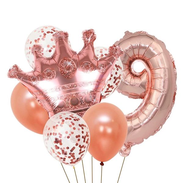 7 Pieces Foil Number 9 Rose Pink Balloon For Birthday Set