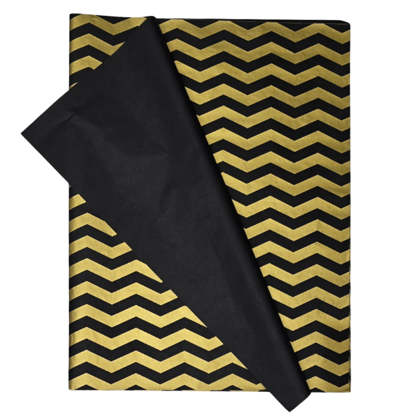 Black &amp; Gold Zigzag Tissue Paper 50x70cm - 25 Sheets