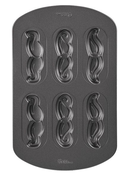 Wilton 6 Cavity MUSTACHE Cookie Brownie Baking Tray Tin Pan Non Stick