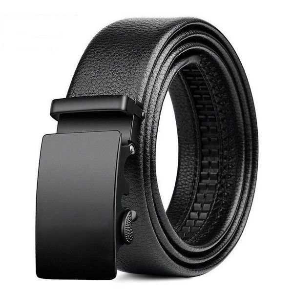 Men's Leather Belt, Automatic Buckle, Black Business Style, 120cm