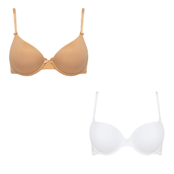 Kitro Ladies 2 Pack T-Shirt Bra - White &amp; Beige