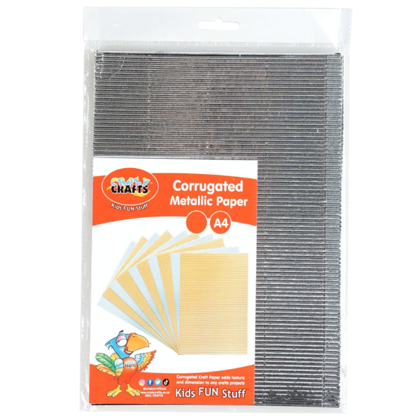 Crazy Crafts A4 Corrugated Metallic Paper 6pcs- Silver