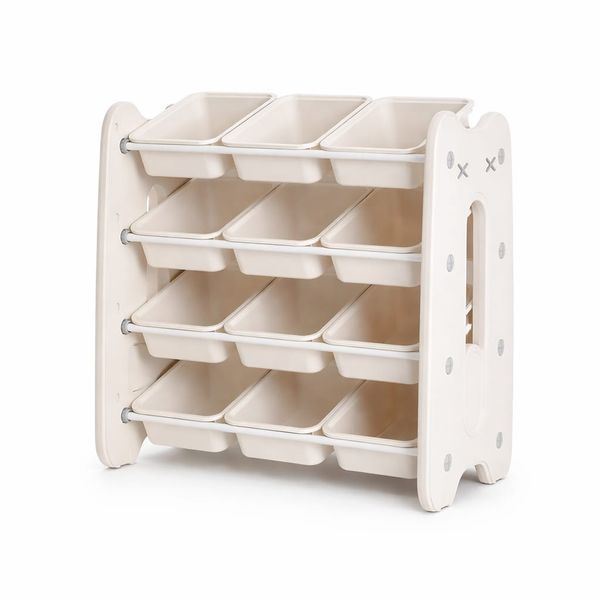 Premium 4-Tier Kids Toy Storage Organizer 12 Removable Bins Odorless HDPE