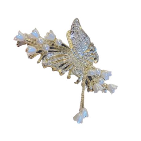 Glam Diamante Butterfly & Faux Pearl Flower Claw Hair Clip Image