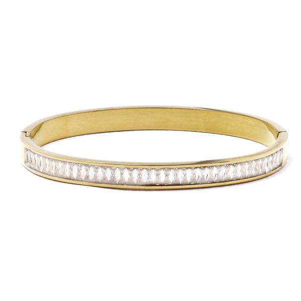 Steel My Heart Waterproof Stainless Steel Baguette Cubic Zirconia Bangle