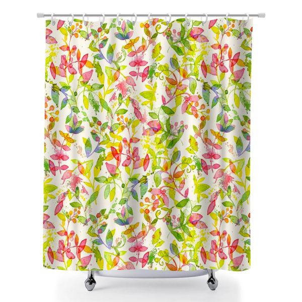 Shower Curtain with 12 Plastic Hooks, Farmhouse Leaf Pattern Shower Curtain