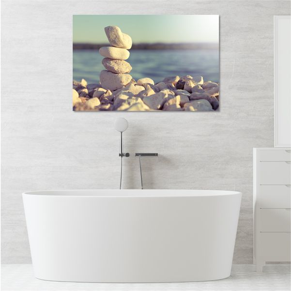 Canvas Wall Art - Stacked Beach Pebbles - 119cm x 84cm