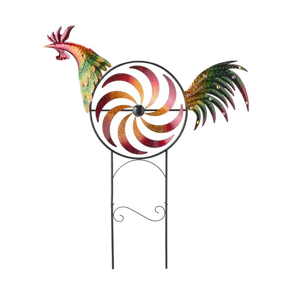 35 Inch Rooster Wind Spinner for Yard&amp;Garden Animal Metal Stake Spinners