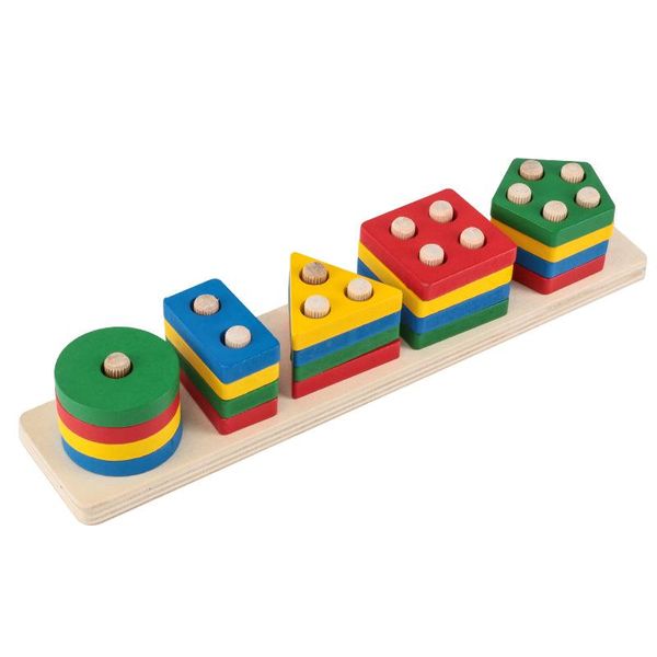Wooden Geometric Block Sorter Toy - Count and Sort