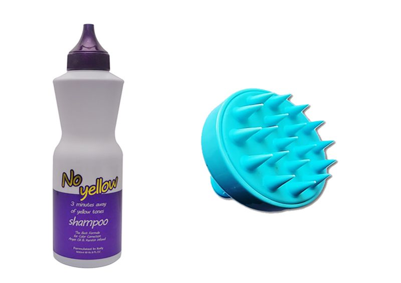 Argan Oil No yellow Shampoo 500ml + Exfoliating Shampoo Brush Silicone