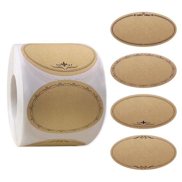 Kraft Paper Label Stickers Roll for Jars Gift Tag Stickers 500 Labels