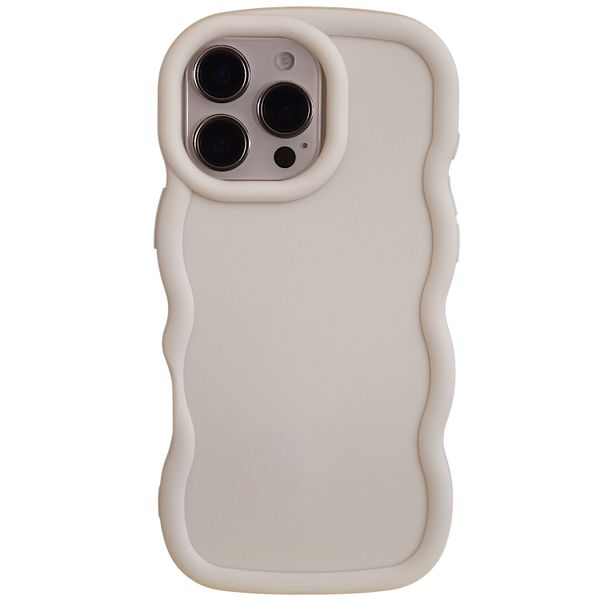 Cream Wavy Edge Case with Floral &amp; Pearl Decor - Compatible with iPhone