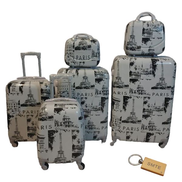Suitcase Set for Stylish and Seamless Travel 6 Piece - Paris &amp; Keyring