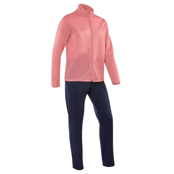 Domyos Kids' Breathable Synthetic Tracksuit Gym'y - Pink Top/Navy Bottoms