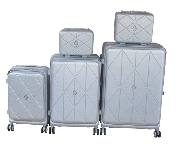 PC Hard Shell Luggage Set with Spinner Wheels and TSA Locks - Silver - 5-Piece