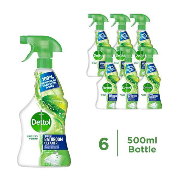 Dettol 6x500ml, Hygiene Bathroom Surface Cleaner, Disinfectant, Spring Fresh