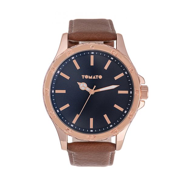 Tomato Watch - Navy Blue Dial - Gold 49mm Case - Tan Leather Strap