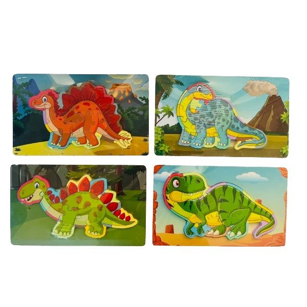 Kid's Wooden Dinosaur Pop Out Puzzle - Set of 4