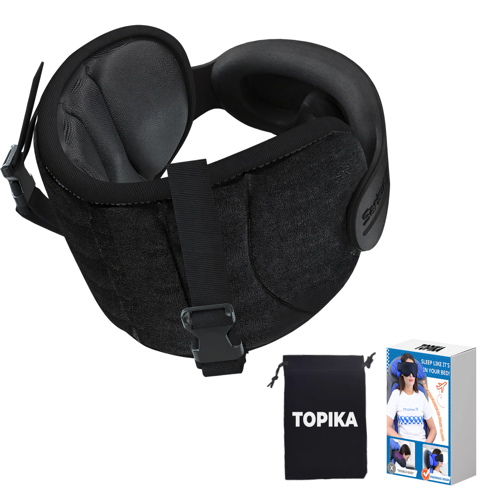 Topika - Travel Neck Pillow with Eye Mask, 360 Head Support for Flights