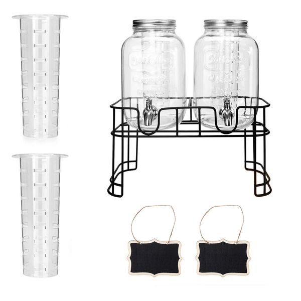 1 Gallon Glass Drink Dispensers, 2pack Beverage Dispenser with Stand