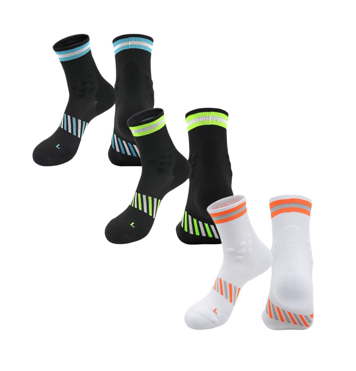 Nylon Compression Crew Socks Athletic Running Arch Support - Pack of 3