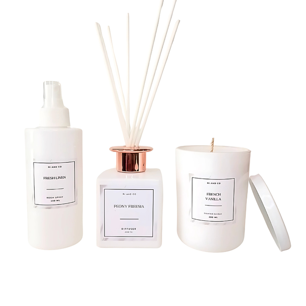 Luxury White Home Fragrance Gift Set - Peony Reed Diffuser, Fresh Linen