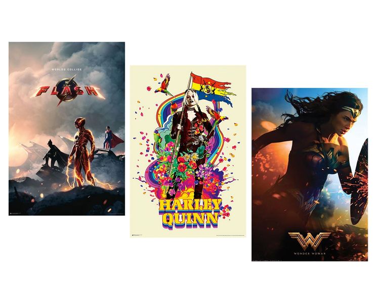DC Comics: Flash, Wonder Woman &amp; Harley Poster Pack Combo (Set of 3)