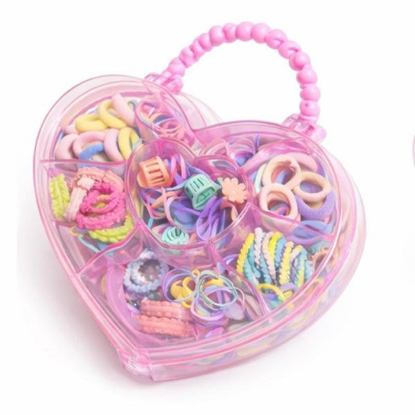 Heart-Shaped Hair Accessory Box with 70+ Colorful Clips and Ties