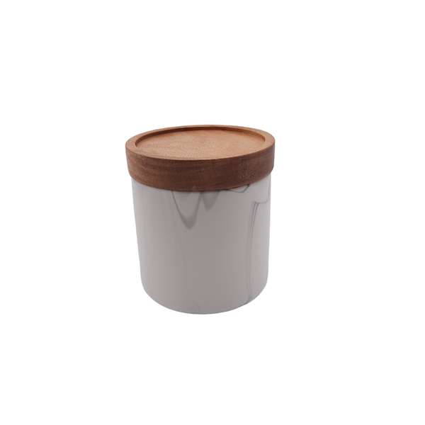 Marble Design Canister with Wooden Lid - Grey