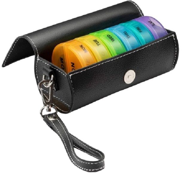 7-Day Pill Organizer with PU Leather Case &amp; Large Compartments