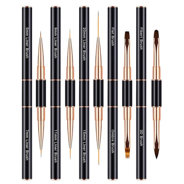 Nail Art Brushes Set - 5 Pieces Double Brushes For Drawing 3D Nail Art Tools