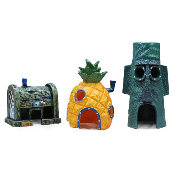 3 Pack Pineapple House Aquarium Decor Set, Fish Tank Ornament Hideout
