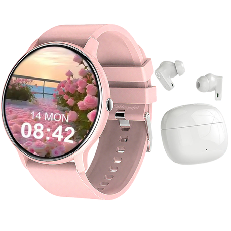 Golden Perfect Women's Smartwatch with Earphones - Premium Women Gift Set Image