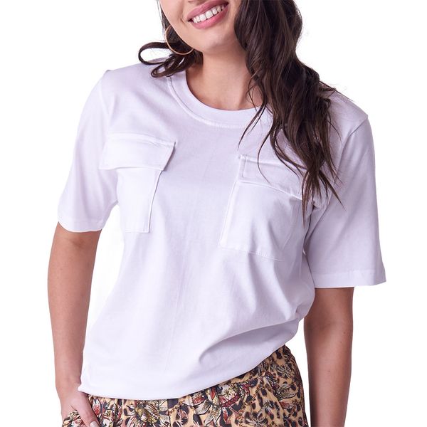Holmes Bros Ladies Cargo Pocket Ss Tee White