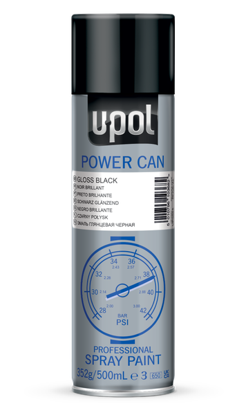Power Can Professional Spray Paint Aerosol Gloss Black (500ml)